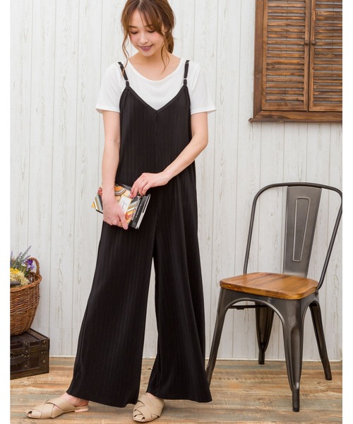 SpRay（スプレイ）の「プリーツキャミオールインワンアンサンブル（つなぎ/オールインワン・レディース・ブラック/オフホワイト/カーキ/モカ/ベージュ・FREE）」の2枚目の写真