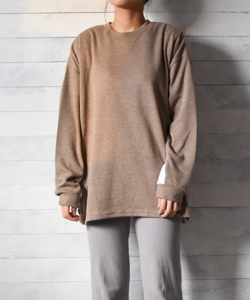 TRAP/U （トラップユー）の「【69】【TRAP/U】サイドボタン　長袖カットソー（Tシャツ/カットソー・レディース・チャコールグレー/ブラック/ベージュ/カーキ・LARGE/MEDIUM）」の3枚目の写真