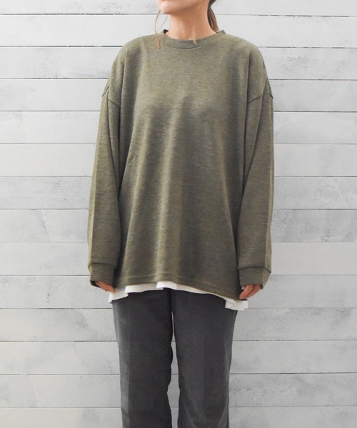 TRAP/U （トラップユー）の「【69】【TRAP/U】サイドボタン　長袖カットソー（Tシャツ/カットソー・レディース・チャコールグレー/ブラック/ベージュ/カーキ・LARGE/MEDIUM）」の19枚目の写真