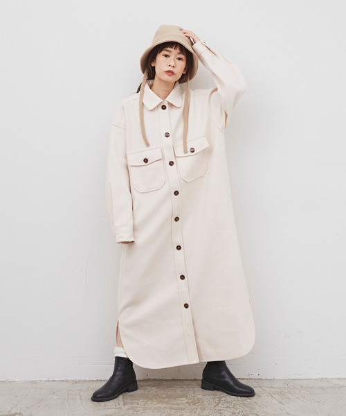 Libra Cue(リブラ キュー)の「CPOロングコートワンピース(ワンピース・レディース・ブラック/アイボリー/モカ・FREE)」の2枚目の写真