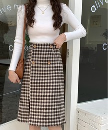 emi+ | フロントボタンスリットチェックスカート(スカート)