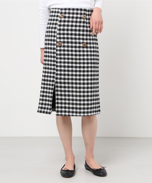 emi+(エミプラス)の「フロントボタンスリットチェックスカート(スカート・レディース・ブラック/ブラウン・S/M/L)」の13枚目の写真