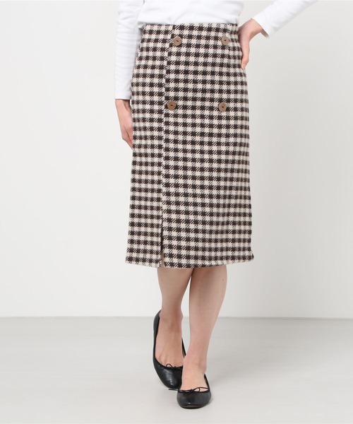 emi+(エミプラス)の「フロントボタンスリットチェックスカート(スカート・レディース・ブラック/ブラウン・S/M/L)」の14枚目の写真