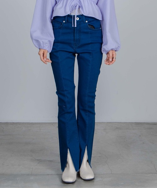 WEGO（ウィゴー）の「WEGO/センタースリットフレアパンツ（デニムパンツ・レディース・インディゴブルー/ブラック・FREE）」の5枚目の写真