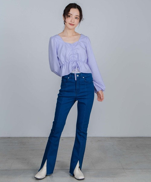 WEGO（ウィゴー）の「WEGO/センタースリットフレアパンツ（デニムパンツ・レディース・インディゴブルー/ブラック・FREE）」の6枚目の写真