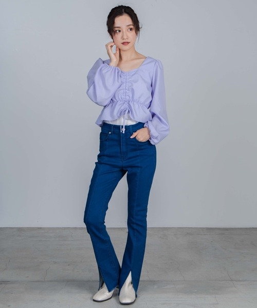 WEGO（ウィゴー）の「WEGO/センタースリットフレアパンツ（デニムパンツ・レディース・インディゴブルー/ブラック・FREE）」の3枚目の写真