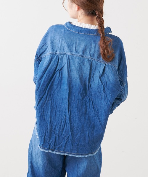 PUAL CE CIN（ピュアルセシン）の「綿ヘンプデニムブラウス（シャツ/ブラウス・レディース・インディゴブルー/ブルー・FREE）」の16枚目の写真