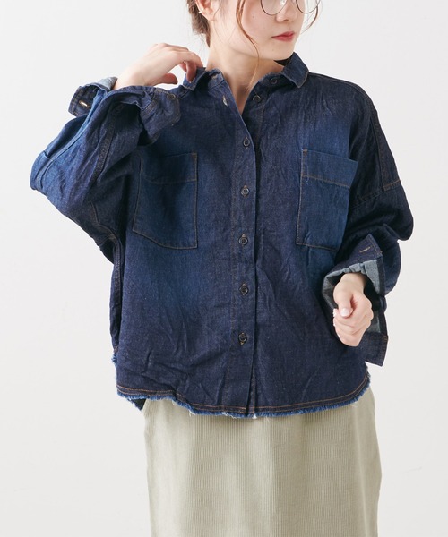 PUAL CE CIN（ピュアルセシン）の「綿ヘンプデニムブラウス（シャツ/ブラウス・レディース・インディゴブルー/ブルー・FREE）」の17枚目の写真