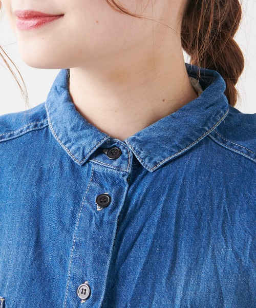 PUAL CE CIN（ピュアルセシン）の「綿ヘンプデニムブラウス（シャツ/ブラウス・レディース・インディゴブルー/ブルー・FREE）」の21枚目の写真