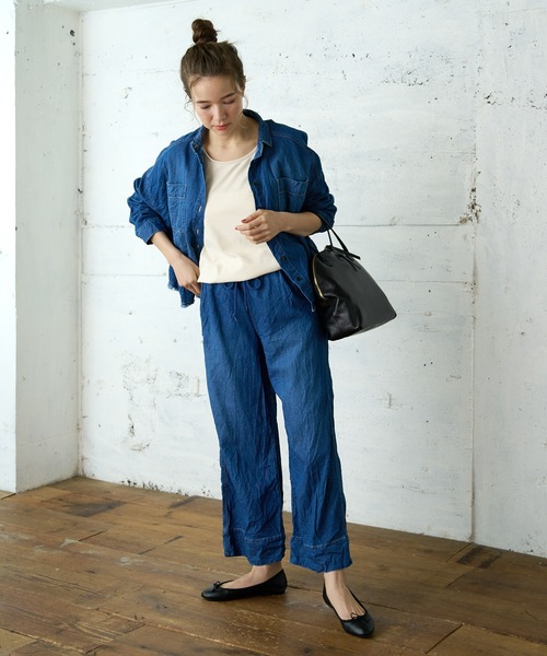 PUAL CE CIN（ピュアルセシン）の「綿ヘンプデニムブラウス（シャツ/ブラウス・レディース・インディゴブルー/ブルー・FREE）」の14枚目の写真