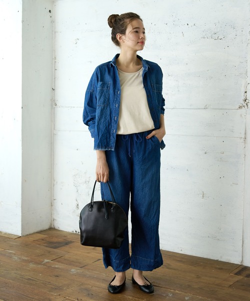 PUAL CE CIN（ピュアルセシン）の「綿ヘンプデニムブラウス（シャツ/ブラウス・レディース・インディゴブルー/ブルー・FREE）」の15枚目の写真