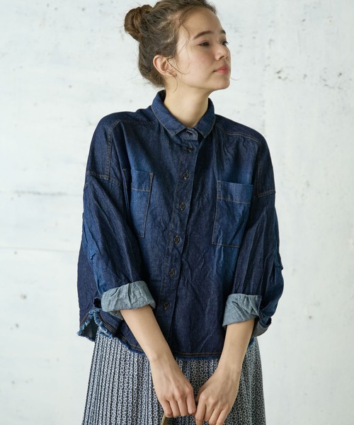PUAL CE CIN（ピュアルセシン）の「綿ヘンプデニムブラウス（シャツ/ブラウス・レディース・インディゴブルー/ブルー・FREE）」の5枚目の写真