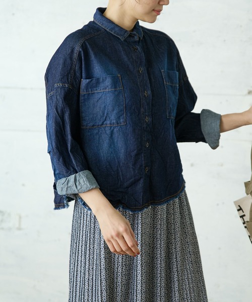 PUAL CE CIN（ピュアルセシン）の「綿ヘンプデニムブラウス（シャツ/ブラウス・レディース・インディゴブルー/ブルー・FREE）」の4枚目の写真