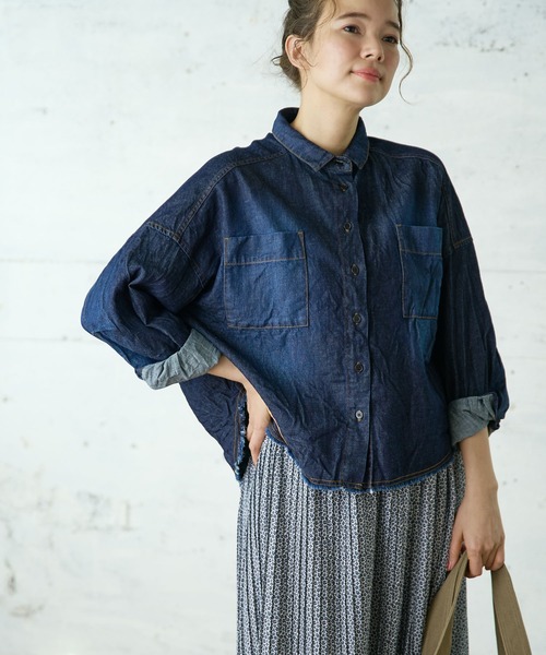 PUAL CE CIN（ピュアルセシン）の「綿ヘンプデニムブラウス（シャツ/ブラウス・レディース・インディゴブルー/ブルー・FREE）」の6枚目の写真