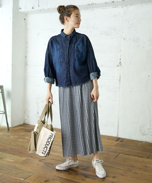 PUAL CE CIN（ピュアルセシン）の「綿ヘンプデニムブラウス（シャツ/ブラウス・レディース・インディゴブルー/ブルー・FREE）」の10枚目の写真