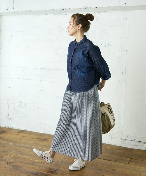 PUAL CE CIN（ピュアルセシン）の「綿ヘンプデニムブラウス（シャツ/ブラウス・レディース・インディゴブルー/ブルー・FREE）」の9枚目の写真