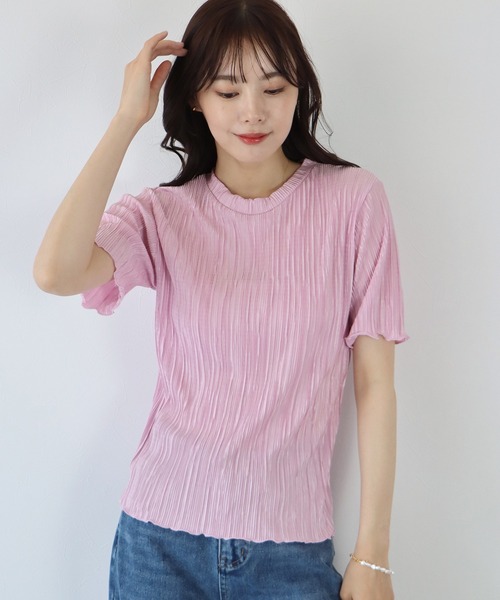 BLUEEAST(ブルーイースト)の「ランダムミニプリーツメローブラウス(Tシャツ/カットソー・レディース・ブルーグレー/ベージュ/ブラック/ホワイト/ピンク/ピンク系・MEDIUM)」の6枚目の写真