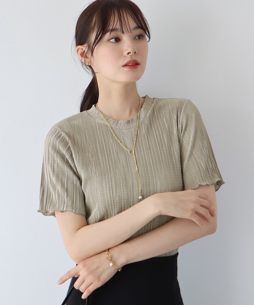 BLUEEAST(ブルーイースト)の「ランダムミニプリーツメローブラウス(Tシャツ/カットソー・レディース・ブルーグレー/ベージュ/ブラック/ホワイト/ピンク/ピンク系・MEDIUM)」の4枚目の写真