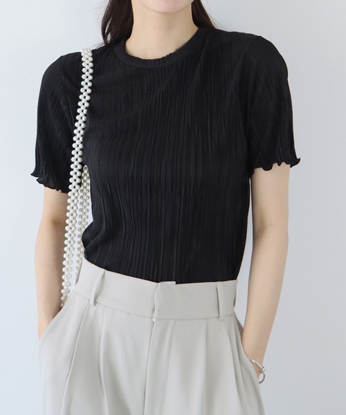 BLUEEAST(ブルーイースト)の「ランダムミニプリーツメローブラウス(Tシャツ/カットソー・レディース・ブルーグレー/ベージュ/ブラック/ホワイト/ピンク/ピンク系・MEDIUM)」の1枚目の写真