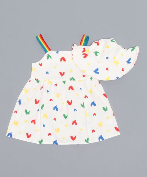aimoha（アイモハ）の「【aimoha-KIDS-】【新作】春夏/韓国子供服 ハート柄キャミソールワンピース 帽子付き（ワンピース・キッズ・ホワイト・90/100/110/120/130）」の2枚目の写真