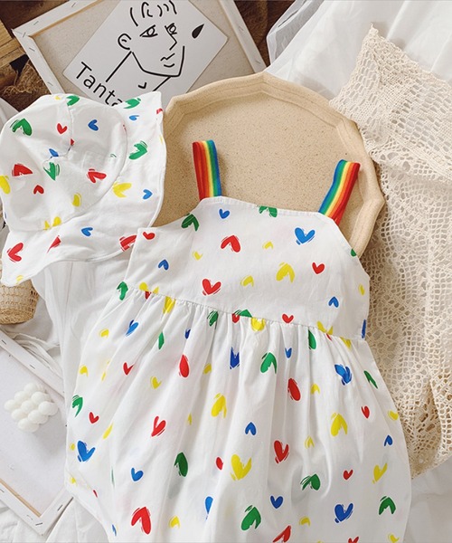 aimoha（アイモハ）の「【aimoha-KIDS-】【新作】春夏/韓国子供服 ハート柄キャミソールワンピース 帽子付き（ワンピース・キッズ・ホワイト・90/100/110/120/130）」の7枚目の写真