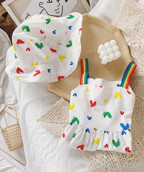 aimoha（アイモハ）の「【aimoha-KIDS-】【新作】春夏/韓国子供服 ハート柄キャミソールワンピース 帽子付き（ワンピース・キッズ・ホワイト・90/100/110/120/130）」の12枚目の写真