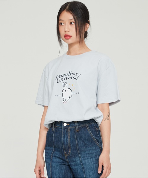 ROMANTIC CROWN（ロマンティッククラウン）の「【ROMANTIC CROWN】WOMANS WHITE RABBIT TEE / ロマンティッククラウン ウィメンズ ホワイト ラビット グラフィック Tシャツ（Tシャツ/カットソー・レディース・スカイブルー/グレー/ライトパープル・MEDIUM/SMALL）」の13枚目の写真