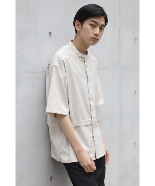 CREARE -LINO-（クレアーレリノ）の「とろみ レイヤード バンドカラーシャツ（シャツ/ブラウス・メンズ・ブラック/ブルー/ホワイト/ベージュ・L/M）」の3枚目の写真