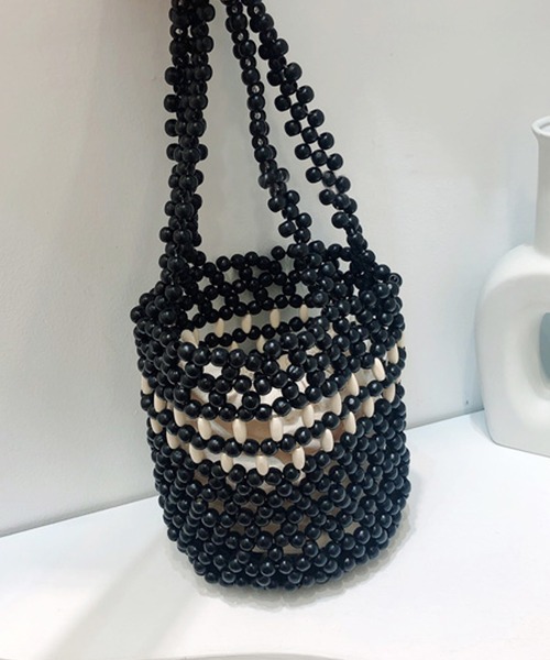 shopnikoniko（ショップニコニコ）の「ウッドビーズ ハンドミニバッグ（ハンドバッグ・レディース・ブラック/ベージュ/アイボリー・フリー）」の16枚目の写真