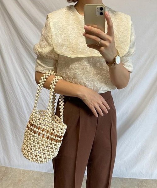 shopnikoniko（ショップニコニコ）の「ウッドビーズ ハンドミニバッグ（ハンドバッグ・レディース・ブラック/ベージュ/アイボリー・フリー）」の20枚目の写真