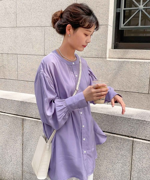 KOBE LETTUCE（コウベレタス）の「ウエストリボン付カラーシャツ（シャツ/ブラウス・レディース・ブラック/オフホワイト/ピンク/オレンジ/グリーン/ラベンダー/ベージュ系その他/ブルー系/ライトグレー・FREE）」の7枚目の写真