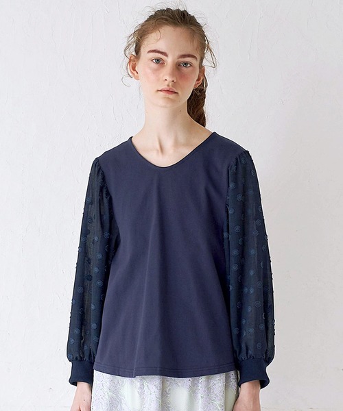 シロップ.(シロップ.)の「ドット袖と後ろリボンのブラウスTシャツ(シャツ/ブラウス・レディース・ネイビー/グリーン・SMALL/MEDIUM/LARGE/X-LARGE/XX-LARGE)」の1枚目の写真