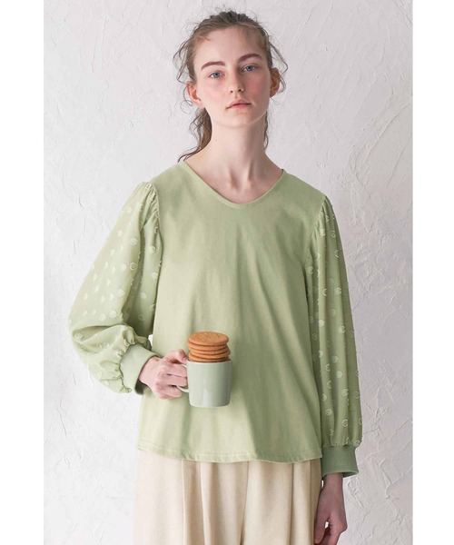 シロップ.(シロップ.)の「ドット袖と後ろリボンのブラウスTシャツ(シャツ/ブラウス・レディース・ネイビー/グリーン・SMALL/MEDIUM/LARGE/X-LARGE/XX-LARGE)」の6枚目の写真