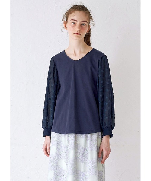 シロップ.(シロップ.)の「ドット袖と後ろリボンのブラウスTシャツ(シャツ/ブラウス・レディース・ネイビー/グリーン・SMALL/MEDIUM/LARGE/X-LARGE/XX-LARGE)」の7枚目の写真