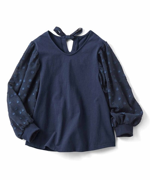 シロップ.(シロップ.)の「ドット袖と後ろリボンのブラウスTシャツ(シャツ/ブラウス・レディース・ネイビー/グリーン・SMALL/MEDIUM/LARGE/X-LARGE/XX-LARGE)」の4枚目の写真
