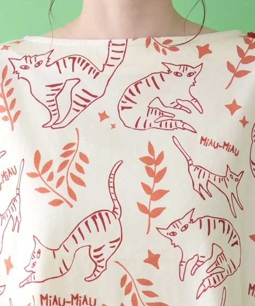 Jocomomola(ホコモモラ)の「Gato nocturno プリントTシャツ(Tシャツ/カットソー・レディース・アイボリー/チャコールグレー・40)」の6枚目の写真