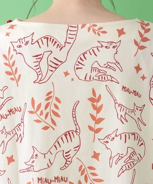 Jocomomola(ホコモモラ)の「Gato nocturno プリントTシャツ(Tシャツ/カットソー・レディース・アイボリー/チャコールグレー・40)」の7枚目の写真
