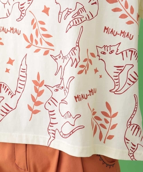 Jocomomola(ホコモモラ)の「Gato nocturno プリントTシャツ(Tシャツ/カットソー・レディース・アイボリー/チャコールグレー・40)」の9枚目の写真