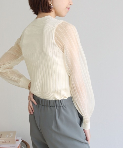 HER CLOSET（ハークローゼット）の「【shemoshelly】袖シアーロングスリーブニット（ニット/セーター・レディース・ホワイト/ブラック・M）」の12枚目の写真