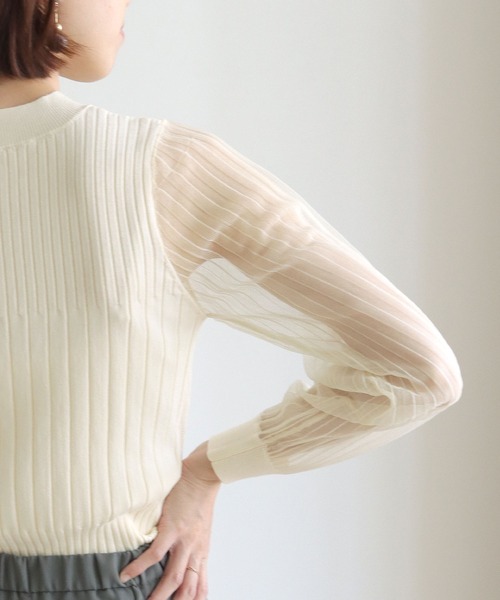 HER CLOSET（ハークローゼット）の「【shemoshelly】袖シアーロングスリーブニット（ニット/セーター・レディース・ホワイト/ブラック・M）」の5枚目の写真