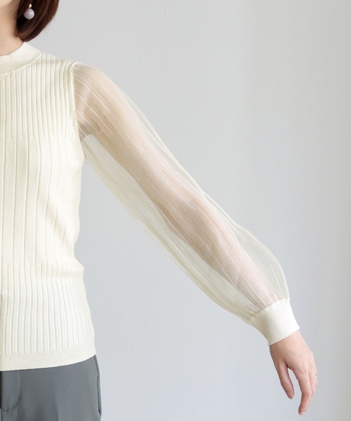 HER CLOSET（ハークローゼット）の「【shemoshelly】袖シアーロングスリーブニット（ニット/セーター・レディース・ホワイト/ブラック・M）」の18枚目の写真