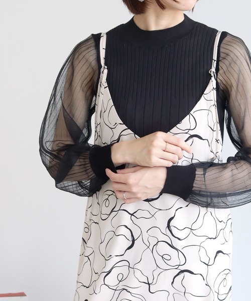 HER CLOSET（ハークローゼット）の「【shemoshelly】袖シアーロングスリーブニット（ニット/セーター・レディース・ホワイト/ブラック・M）」の17枚目の写真