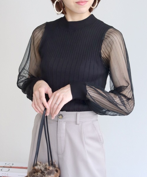 HER CLOSET（ハークローゼット）の「【shemoshelly】袖シアーロングスリーブニット（ニット/セーター・レディース・ホワイト/ブラック・M）」の13枚目の写真