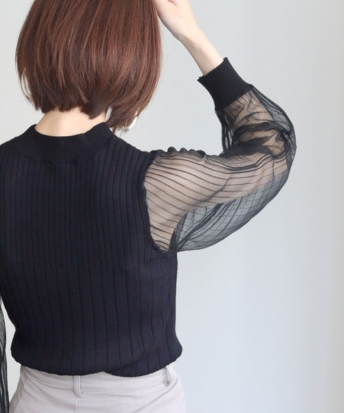 HER CLOSET（ハークローゼット）の「【shemoshelly】袖シアーロングスリーブニット（ニット/セーター・レディース・ホワイト/ブラック・M）」の9枚目の写真