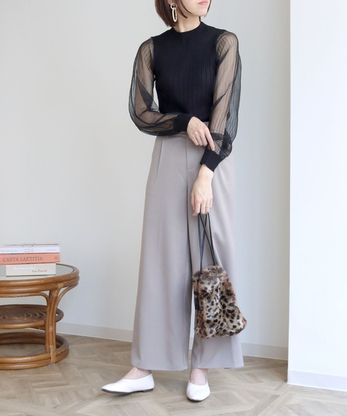 HER CLOSET（ハークローゼット）の「【shemoshelly】袖シアーロングスリーブニット（ニット/セーター・レディース・ホワイト/ブラック・M）」の11枚目の写真