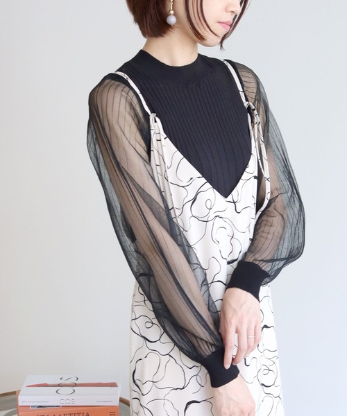 HER CLOSET（ハークローゼット）の「【shemoshelly】袖シアーロングスリーブニット（ニット/セーター・レディース・ホワイト/ブラック・M）」の21枚目の写真