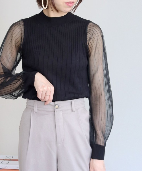 HER CLOSET（ハークローゼット）の「【shemoshelly】袖シアーロングスリーブニット（ニット/セーター・レディース・ホワイト/ブラック・M）」の22枚目の写真