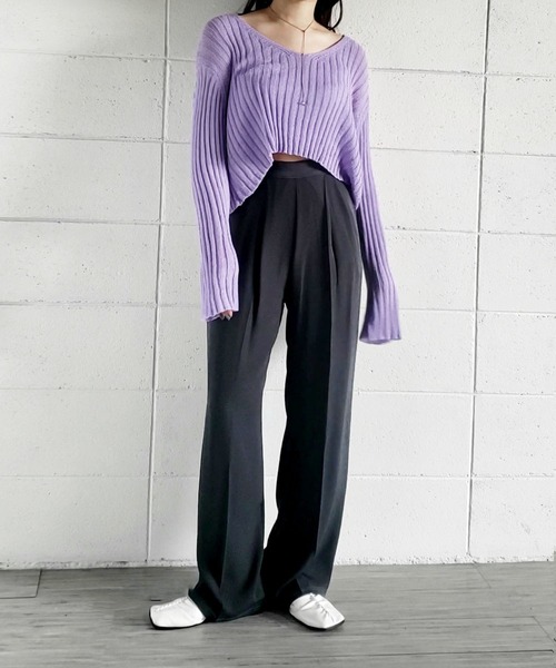 me+em select(ミームセレクト)の「センタープレスカラーワイドタックスラックス(スラックス・レディース・ブラック/グレー/ピンク/ブルー・SMALL/MEDIUM)」の3枚目の写真