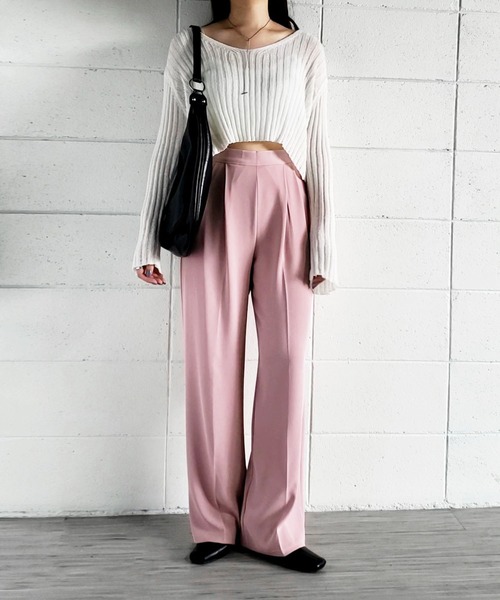 me+em select(ミームセレクト)の「センタープレスカラーワイドタックスラックス(スラックス・レディース・ブラック/グレー/ピンク/ブルー・SMALL/MEDIUM)」の4枚目の写真