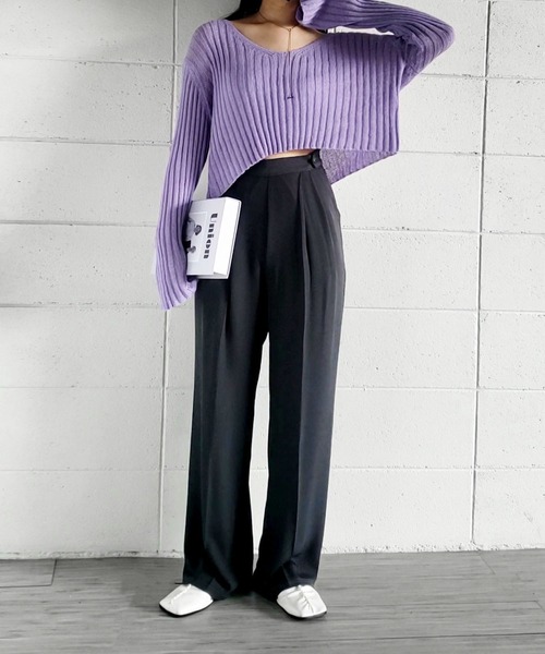 me+em select(ミームセレクト)の「センタープレスカラーワイドタックスラックス(スラックス・レディース・ブラック/グレー/ピンク/ブルー・SMALL/MEDIUM)」の10枚目の写真